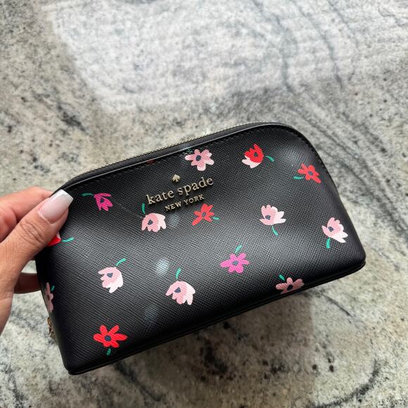 Women's Kate Spade Black and Pink Floral Pouch - Picture 1 of 7